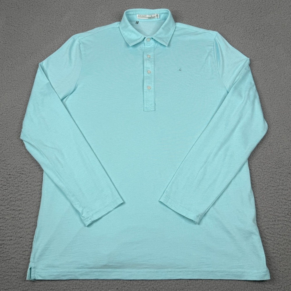 Criquet Polo Shirt Mens Large Aqua Blue Long Sleeve Modal Blend Austin TX Preppy